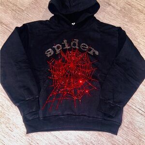 Black Hooded spyder hoodie  Sweater with Red Web Embellishment